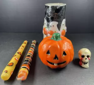 Lote de velas de Halloween vintage calabaza caramelo cono sangrado cráneo fantasma pilar - Imagen 1 de 14