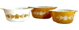 set 3 Vtg Pyrex Nesting Mixing Bowl Butterfly Gold Batter bowls Cinderella - Picture 1 of 12