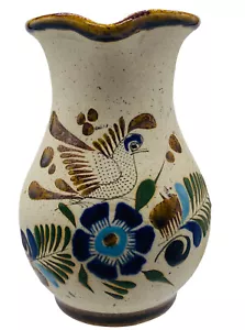 Small Tonala Pitcher Creamer Mexican Folk Art Pottery Floral Bird Brown Glazed - Picture 1 of 8