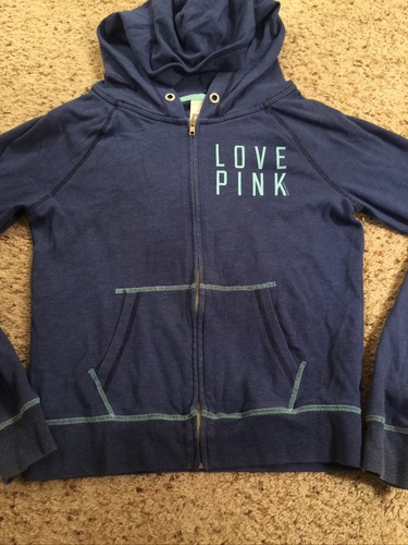 UNDERCOVER Felpa donna Victoria's Secret rosa Love rosa blu con cappuccio e zip taglia S