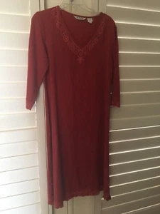 LN Orvis Rust Long Sleeve V Neck Embroidered Linen Midi Dress Size 6 - Picture 1 of 6