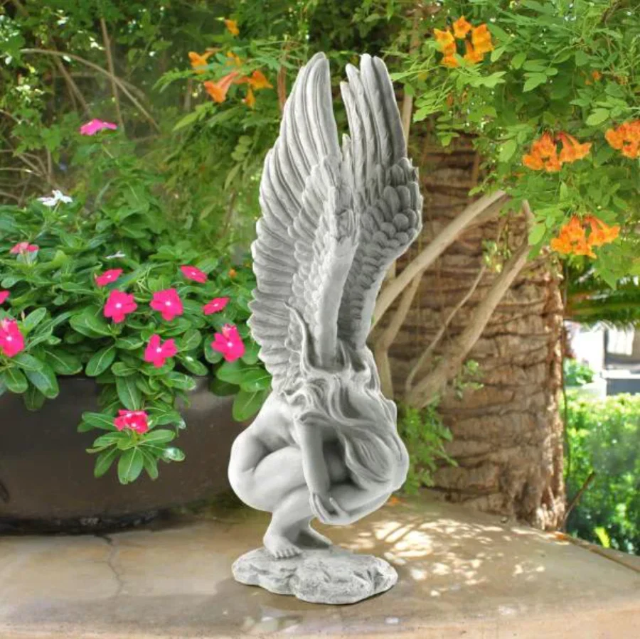 Unique 15" Angel Memorial Sculpture Outdoor Garden Statue Elegant Patio Deck Art - Image 1 of 2