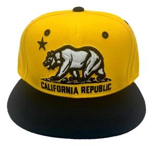 California Republic Cali Bear Flag Bill Snapback Gorra Sombrero Dorado y Negro - Imagen 1 de 6