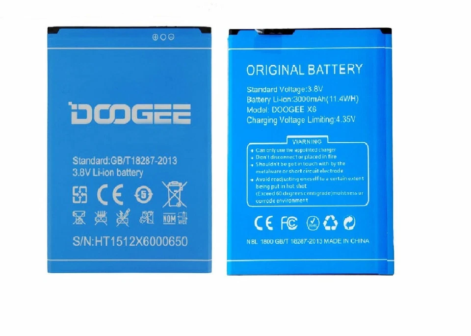 BATTERIA ORIGINALE DOOGEE per X6, X6 PRO RICAMBIO BAT16403000 3000MAH NUOVA - Imagen 1 de 1