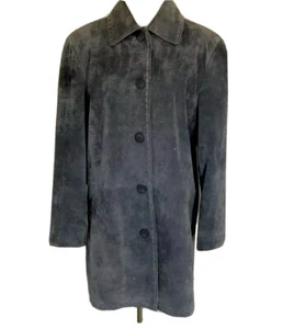 Bernardo Collection Grey Suede Coat Buttons Up Front Thigh Length Medium - Picture 1 of 12