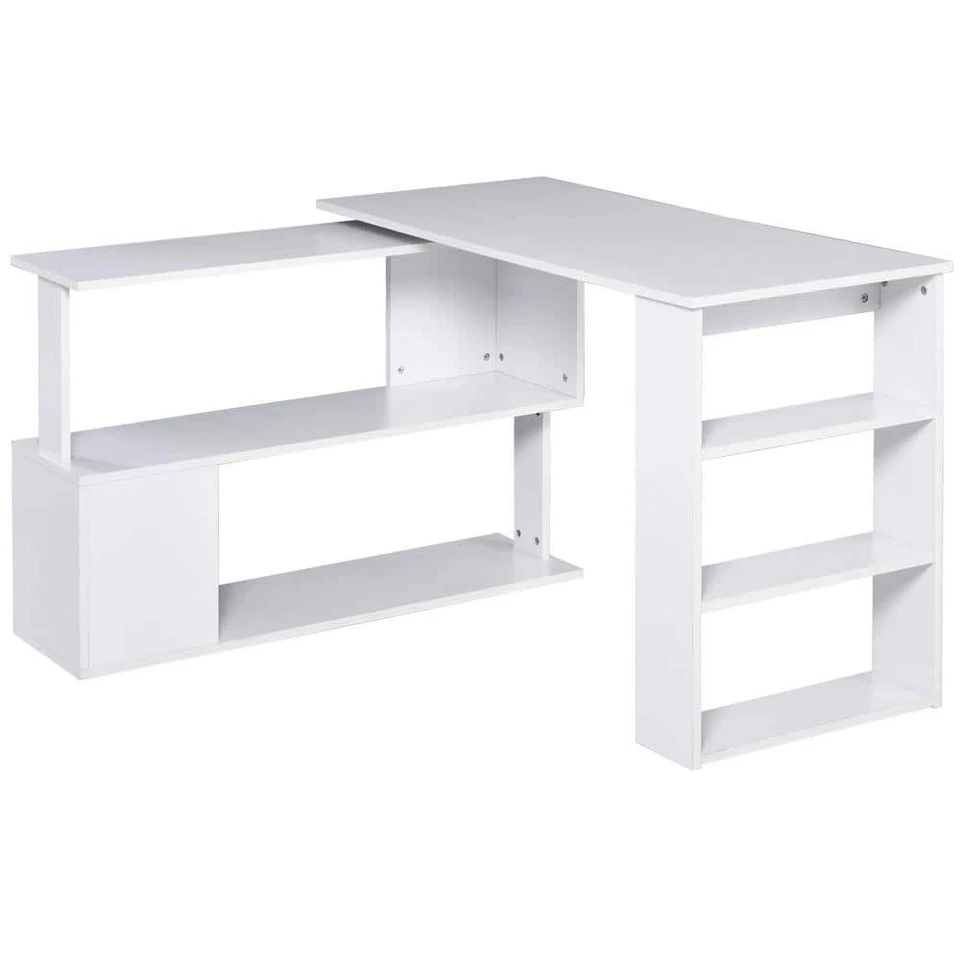 HOMCOM 360° Rotating L-Shaped Corner DeskWhite with White Medium