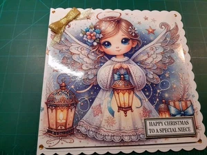 New Handmade Cute Angel Themed   Christmas Card Size 8" X 8" - Picture 1 of 4