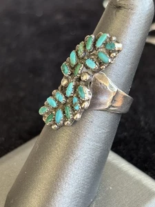 Vtg Zuni Petit Point 18 Stone Turquoise Sterling Silver Ring Sz 5 - Picture 1 of 9