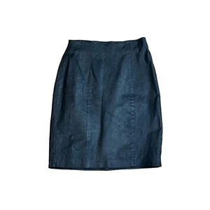 Vintage Black Leather Pencil Skirt 1980s 80s Rock Chic Office Siren Dark - Picture 1 of 9