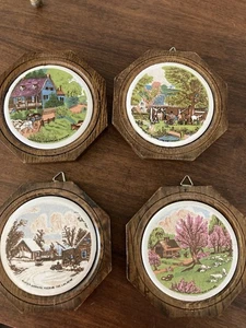 Vintage Currier & Ives Holz Wandbehang Plakette American Four Seasons Gallery - Bild 1 von 7