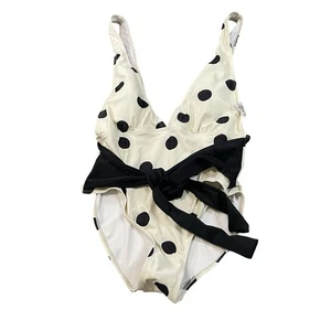Marina West One Piece Swim Suit Women's Medium Black Crm Polka Dot Print UPF 50+ - Picture 1 of 10