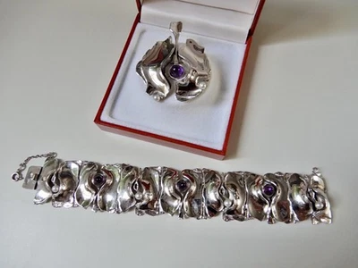RELO Design Silber Schmuck Set mit echten Perlen und Amethysten - Gestempelt. - Bild 1 von 4