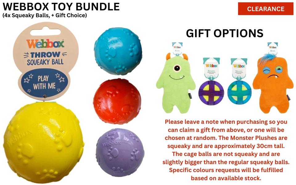 Webbox - Squeaky Rubber Dog Balls (4 Pack), + Gift Choice