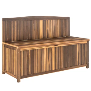 Outsunny Wood Storage Bench for Patio, Outdoor Garden Seating, Brown - Picture 1 of 11