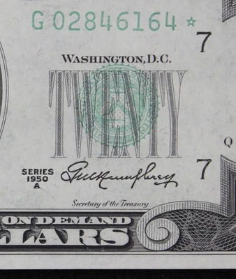 $20 1950A Star CU Federal Reserve Note G02846164* twenty $, series A, Chicago G7 - Image 1 of 3