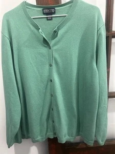 EUC! Lands' End Women Long Sleeve Crew Neck Cardigan Sweater Green 3XL (24-26) - Picture 1 of 5