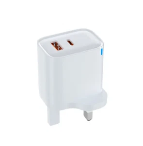 UK Mains Plug Adapter Wall Charger 2-Port Dual USB Type A and C Phones Tablets - Picture 1 of 3