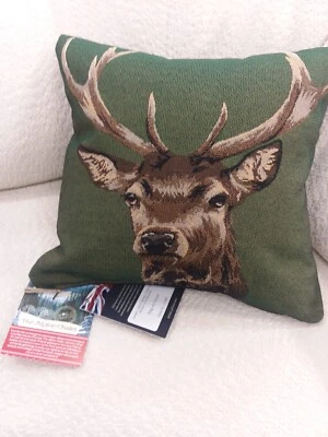 Almohada Hines of Oxford STAG ON VERDE ciervo tapiz acento 14" NUEVA CON ETIQUETAS NUEVA Foto 1 de 4