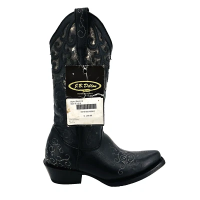 Botas vaqueras de cuero negro brillante para mujer 6,5 B JB Dillon Reserve punta corta Foto 1 de 4