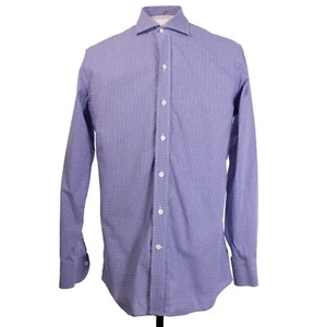 Ledbury Mens 15.5 x 33.5 Blue Mini Gingham Check Button Down LS Shirt - Picture 1 of 9
