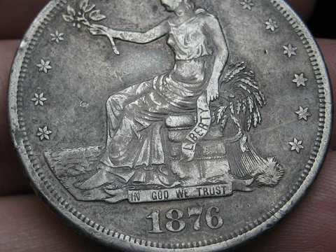 1876 Silver United States Trade Dollar- Fine/VF Details Cover