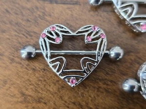 A Pair (2 Pcs) Of Heart Nipple Shield with Gems. - Picture 1 of 4