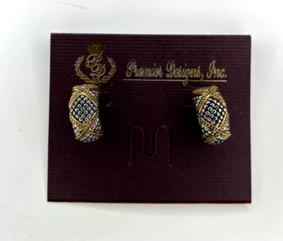 Premier Designs Classy Criss Cross Pierced/Clip On Earrings Silver/Gold Tone NEW - Image 1 of 3