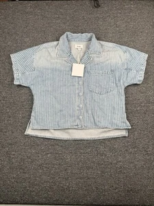 Pistola Jean Shirt Button Up Short Sleeves Women Size XS Collared With Stripes - Picture 1 of 6