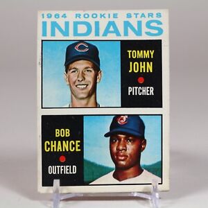 1964 Topps #146, Indians Rookie Stars baseball card. Tommy John/Bob Chance. EX