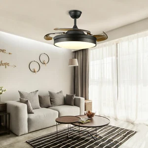 42" Retractable Blades LED Ceiling Fan Light Lamp Chandelier With Remote Control - Picture 1 of 9