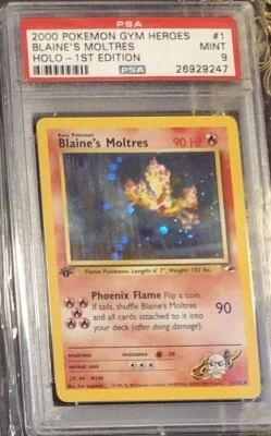 PSA 9 MINT BLAINE'S MOLTRES 1/132 1ST EDITION Gym HOLO RARE Pokemon Card YUGIOH - Image 1 of 4