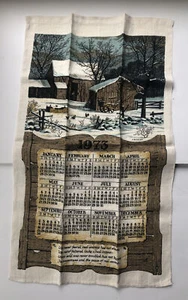 Vintage R Batchelder 1973 Calendar Tea Towel Winter Barn Brainard Sunday Poem - Picture 1 of 6