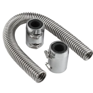24" Flexible Stainless Steel Upper /Lower Radiator Hose Kit with Chrome Caps N - Picture 1 of 5