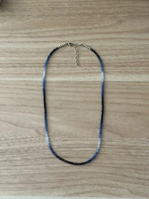 Ombre Blue Sapphire Beaded Necklace Birthstone September Gem Women 16”-18” 14K - Image 1 of 4