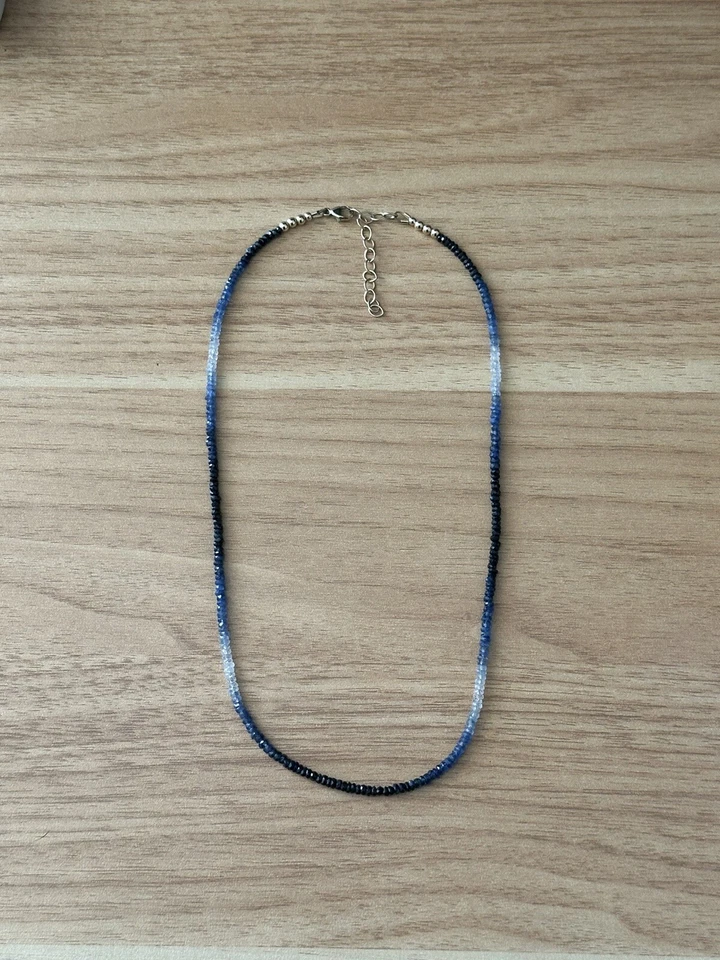 "Collar con cuentas de zafiro azul ombre piedra de nacimiento gema de septiembre mujeres 16""-18"" 14 k" Foto 1 de 4