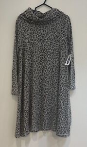 Old Navy Toddler Girls Leopard Print Cowl Neck Long Sleeve Dress Gray 3T 5T NWT