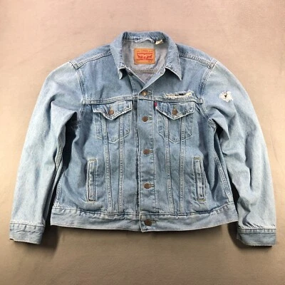 Chaqueta Levis para mujer grande azul ex novio camionero envejecido lavado medio denim Foto 1 de 4