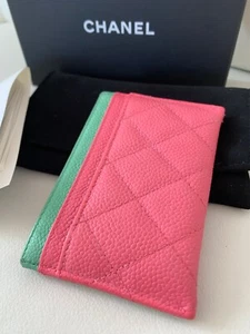 CHANEL Card Case Caviar Skin CC Filigree pink blue green from Japan Used - Picture 1 of 5