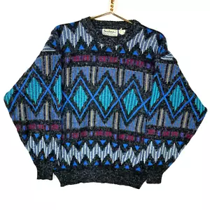 Vintage Grandpa Knit Sweater Size Medium Blue Argyle 90s - Picture 1 of 3