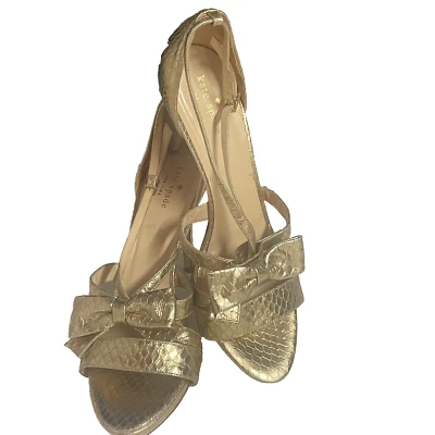 Kate Spade heels Leather Gold Metalic Stilleto Ankle Strap Sandals 10 B Italy - Image 1 of 4