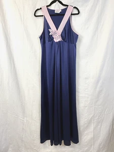 Vintage Montgomery Ward Collection Nachthemd Damen Gr. M blau/rosa Satin 70er USA - Bild 1 von 9