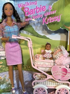 Walking Barbie & New Baby Sister Krissy Doll ~ African-American ~ Mattel 22307💕 - Picture 1 of 24