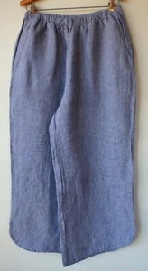 FLAX Designs   Linen Pants  Shirttail Floods   1G  & 2G    NWOT  BLUEBERRY GRID - Picture 1 of 7