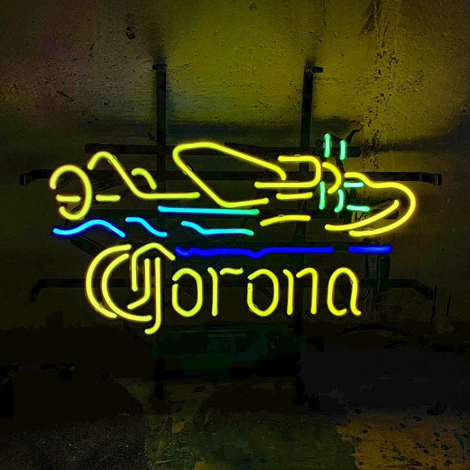PODOL 17"x14"Corona Flugzeug Neon Sign Leuchtreklame Bar Wand Dekor Neon Schild Licht