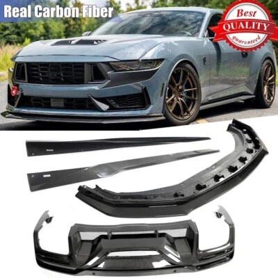 For Ford Mustang Dark Horse Real Carbon Rear Diffuser Side Skirt Front Lip kits - Image 1 of 4
