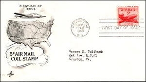Scott C37 - 5 Cents Coil  - Artcraft FDC - Unaddressed - Planty C37-4 - Picture 1 of 2