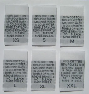 100 pcs WHITE WOVEN CLOTHING CARE LABEL SIZE TAG- 90% COTTON 10% POLYESTER - Picture 1 of 1