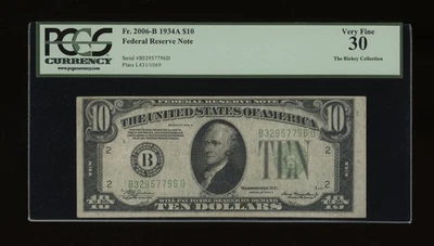 DBR 1934-A $10 FRN New York Fr. 2006-B PCGS 30 Serial B32957796D - Image 1 of 2