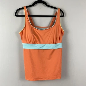 Lands End Square Neck Tankini Swim Top Size 16 Orange Aqua Blue - Picture 1 of 10