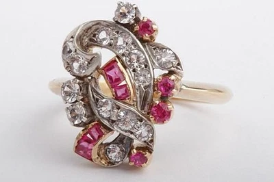 Goldring 750 18K Gelb Gold Rubin und weißer Saphir Safir Größe 52 * - Bild 1 von 4